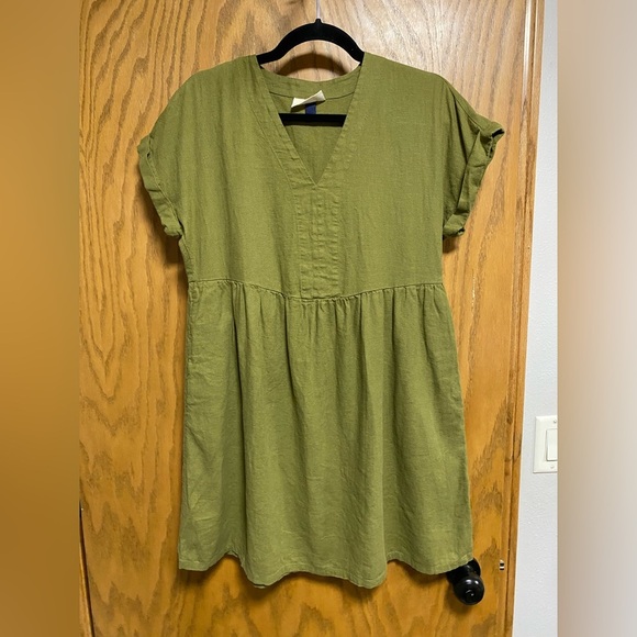 Universal Thread Linen Blend Olive Green Oversized Simple Babydoll Dress SIZE XS - Picture 6 of 7